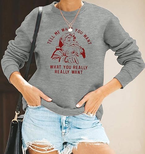 Miniatura 4 de MNLYBABY Sudadera con texto en inglés Merry Christmas Camiseta de Papá Noel, sudadera con texto en inglés Dime lo que quieres