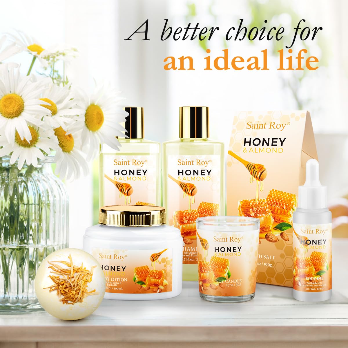 Christmas Gifts for Women Bath & Body Gift Set, Luxury Home Spa Bath Gift Basket, Honey Almond Scented Bath Set, Pamper Gifts Birthday gifts & Teens, Spa Kit Gift, Home Spa Gifts for Men Dad - Image 5