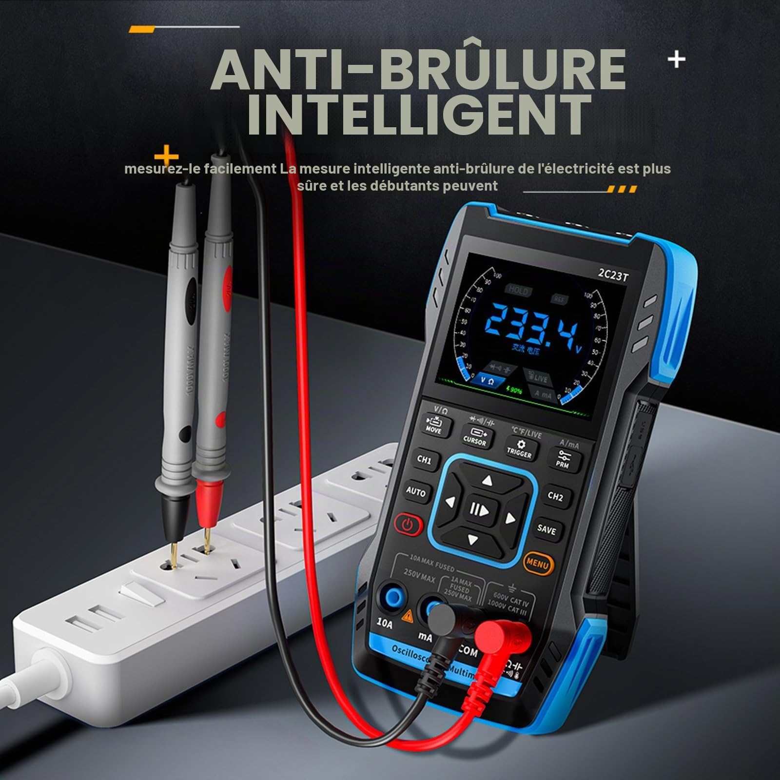 DEWIN Oscilloscope, Multifonctionnel 3 en 1 Oscilloscope Multimètre Numérique Générateur de Signal 2 Canaux Bande Passante 10 MHz Taux d'échantillonnage 50 MSa/s