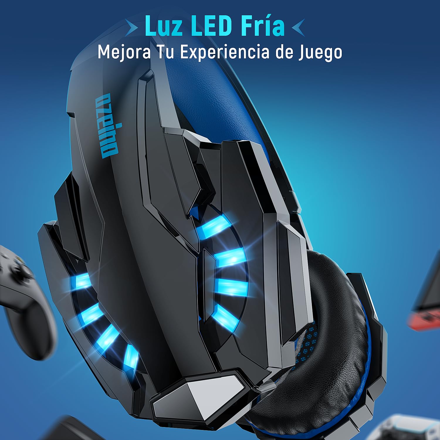 Ozeino Cascos Gaming para Ps4 Ps5 PC Switch Xbox, Auriculares Gaming con Sonido 3D Estéreo Micrófono de Cancelación de Ruido Luz RGB, Cascos con Cable para Laptop Teléfono Mac