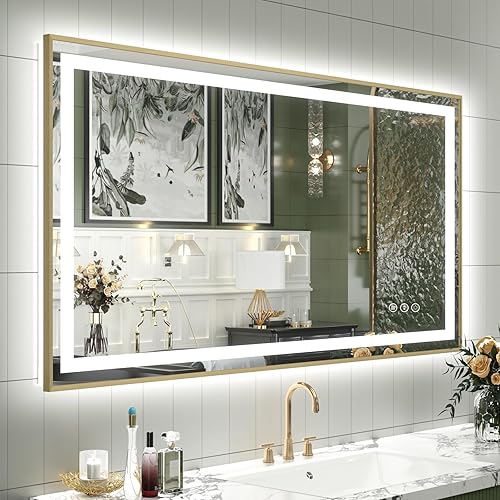 Miniatura 35 de OKPAL 50x30 Espejo de baño LED con marco negro, espejo iluminado para tocador de baño, iluminación frontal y trasera, regulable, antivaho, 3 Negro