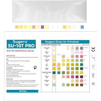 Sugeru Urine Test Strips for 10 Indicators - Pack of 50 Urine Test Strips Quick Test with Colour Scale Ketosis Test Strips Diabetes Test Urine Analysis Kit for Home Easy to Use