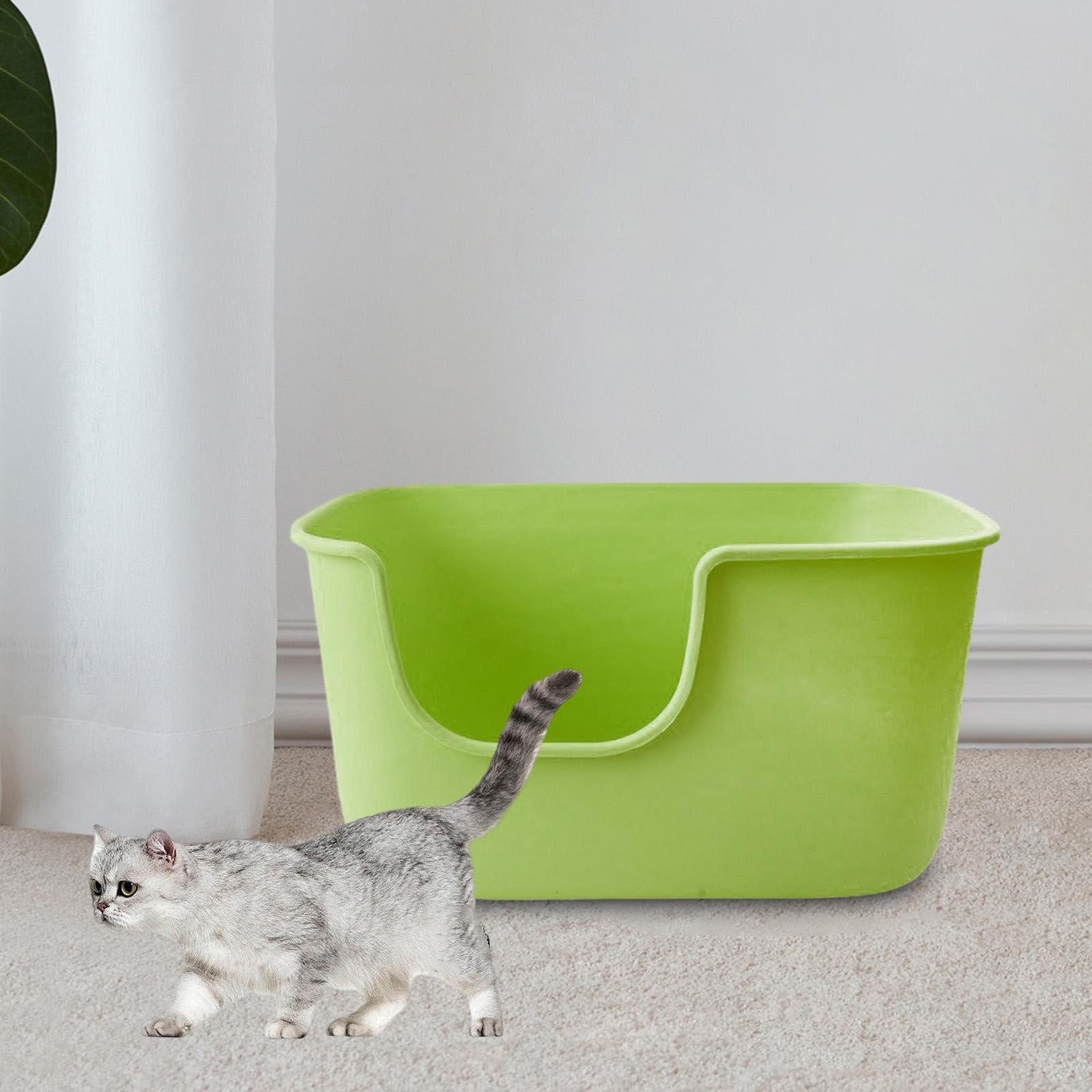 bandeja de arena para gatos, bandeja de arena abierta, ollas para gatito, suministros para mascotas, jaula antisalpicaduras, gran cuenca para conejos (Green)