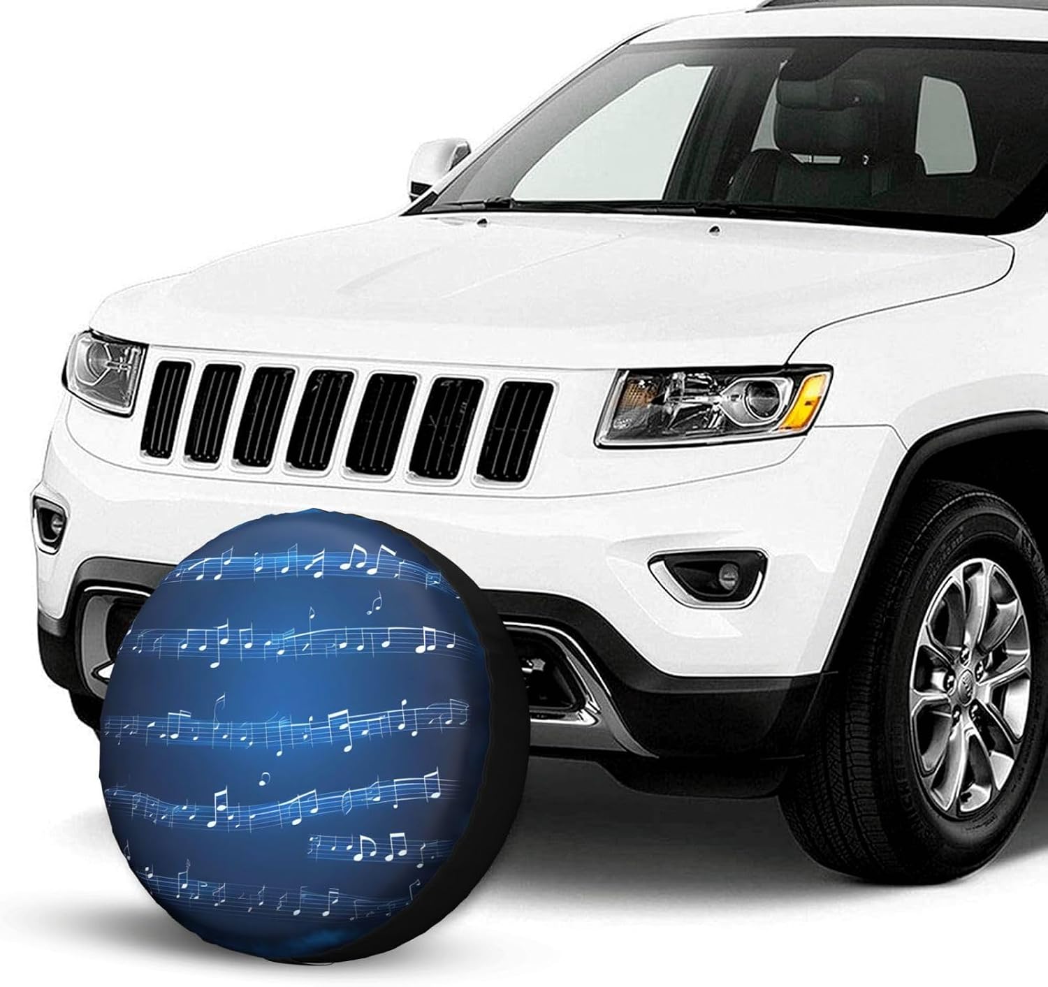 Blue Musical Notes Print Tire Cover Universal Spare Wheel for Trailer Rv SUV Truck Camper Travel Accessories