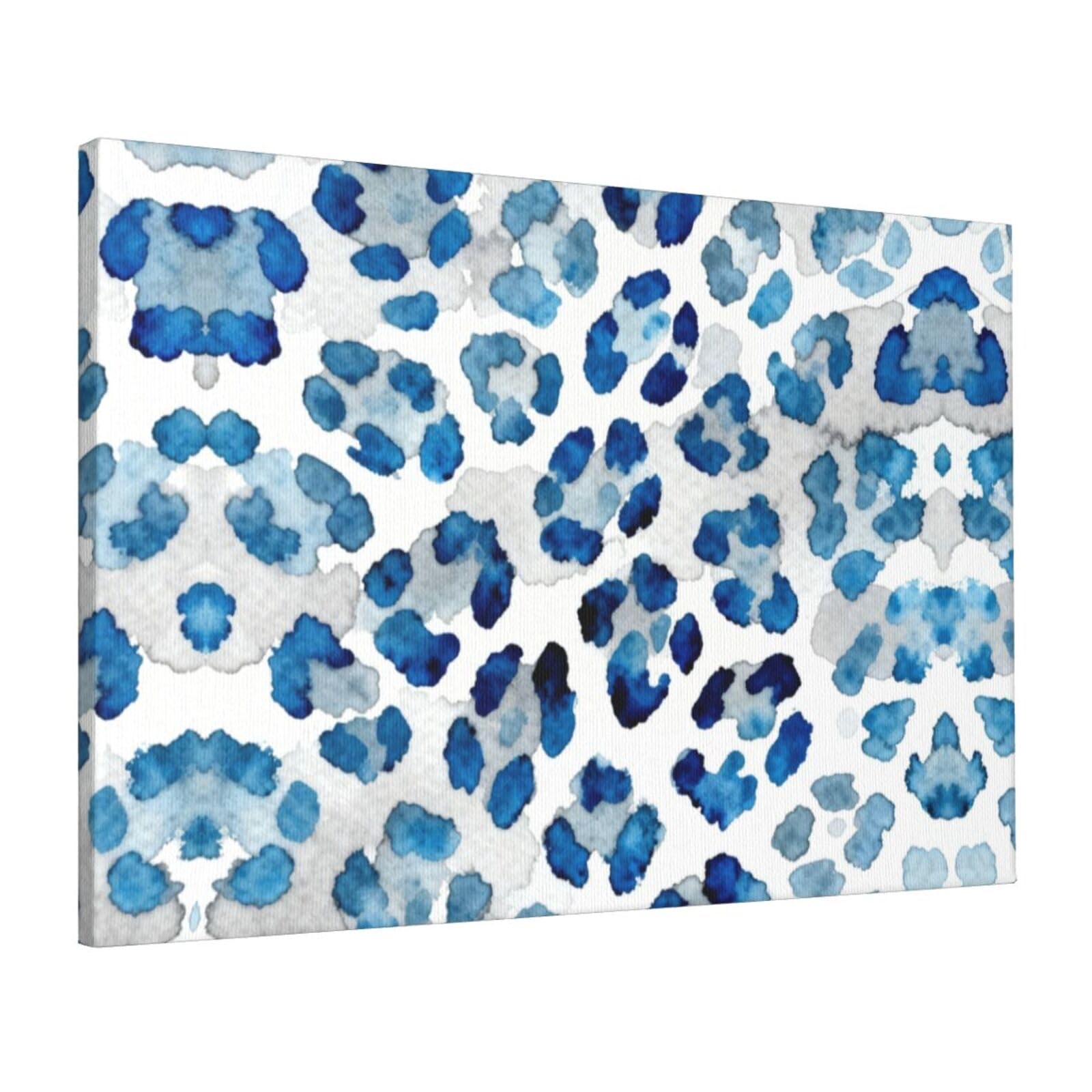CNTDBU Blue leopard print Canvas Wall Art 16x24 Inch-Large Modern Painting Print for Living Room, Framed Ready to Hang Artwork for Bedroom