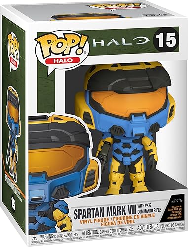 Funko Pop! Juegos Halo Infinite - Spartan Mark VII con VK78, Azul y Amarillo, con Game Add On, 3.75 pulgadas
