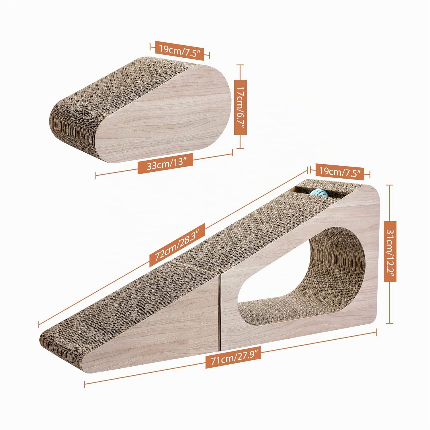 PAWZ Road Tabla de rascar 2 en 1 para Gatos, rascador de cartón para Gatos, Almohadillas Plegables para rascar con Bola de 71 cm