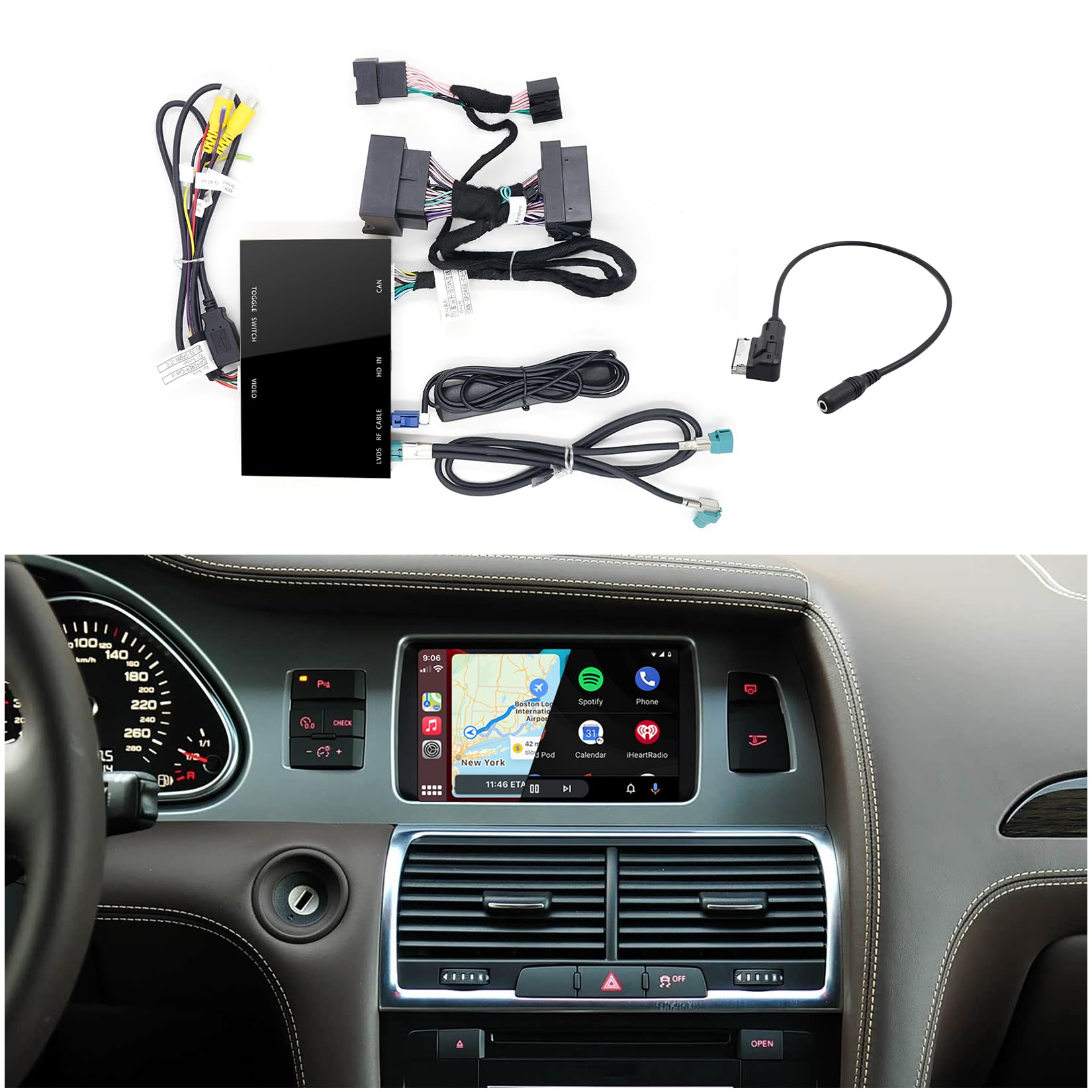 Wireless CarPlay + Android Auto + Mirroring Retrofit Decoder Box Kit, Built-in YouTube App, Compatible with Audi A6 A7 C6 2009-2011 Q7 2010-2015 with Embedded Screen & Multimedia Radio
