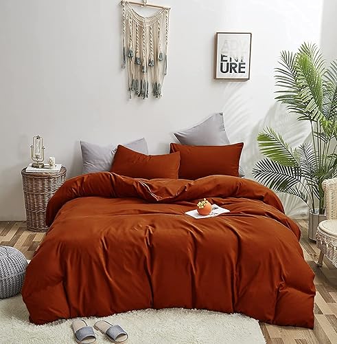 KAREVER Juego de edredón color naranja quemado, tamaño King, color caramelo rojizo, terracota, juego de ropa de cama de 3 piezas para mujer, ligero,