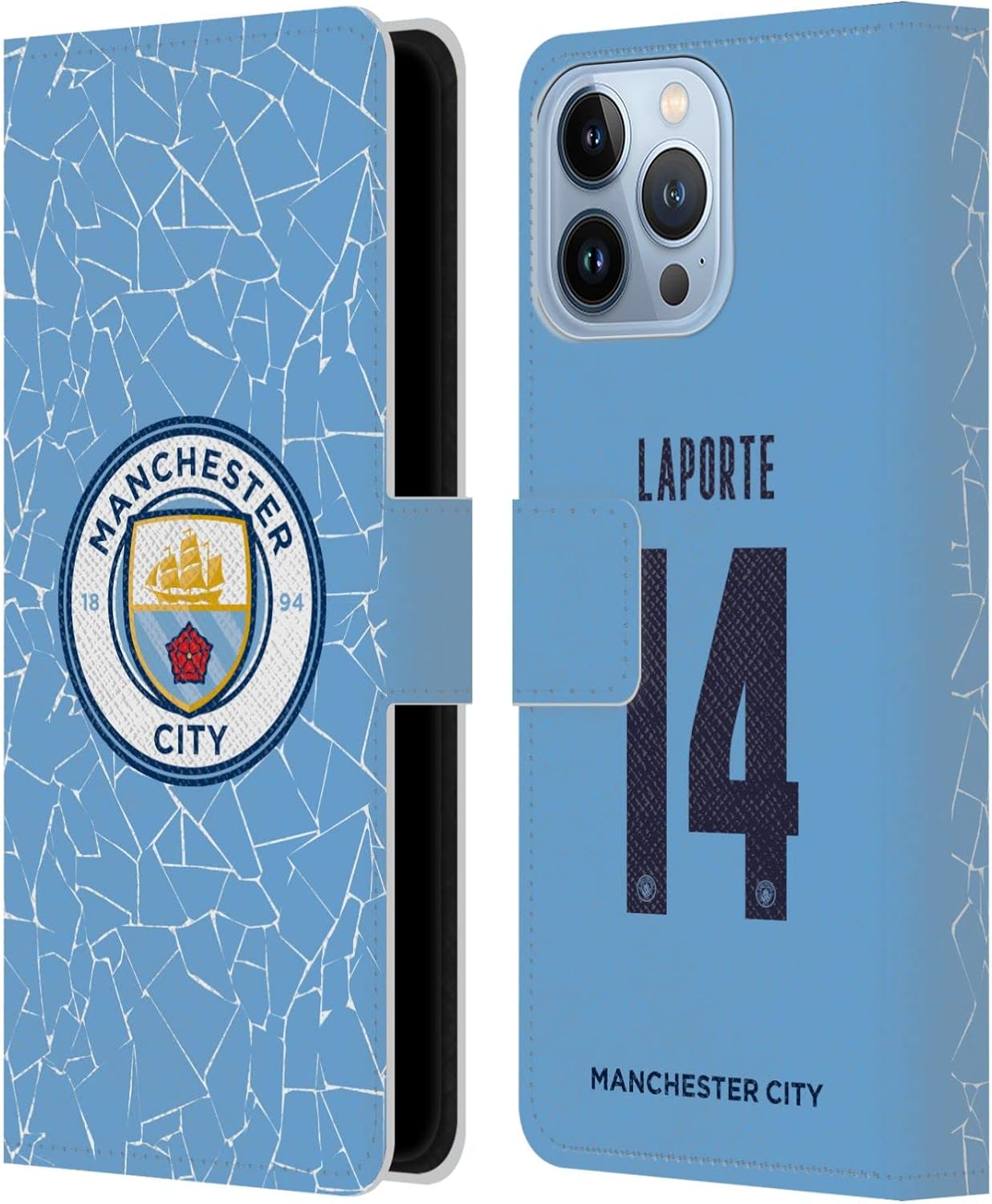 Head Case Designs Officially Licensed Manchester City Man City FC Aymeric Laporte 2020/21 Players Home Kit Group 1 Leather Wallet Case Compatible with Apple iPhone 13 Pro Max