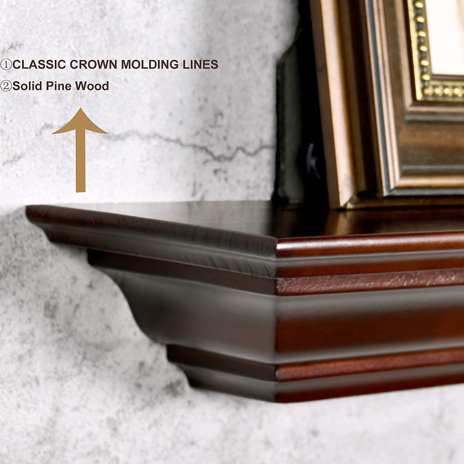 Buy WELLAND Pine Wood Fireplace Mantel Shelf 48 Inch Length Wall Mounted,Corona Crown Molding