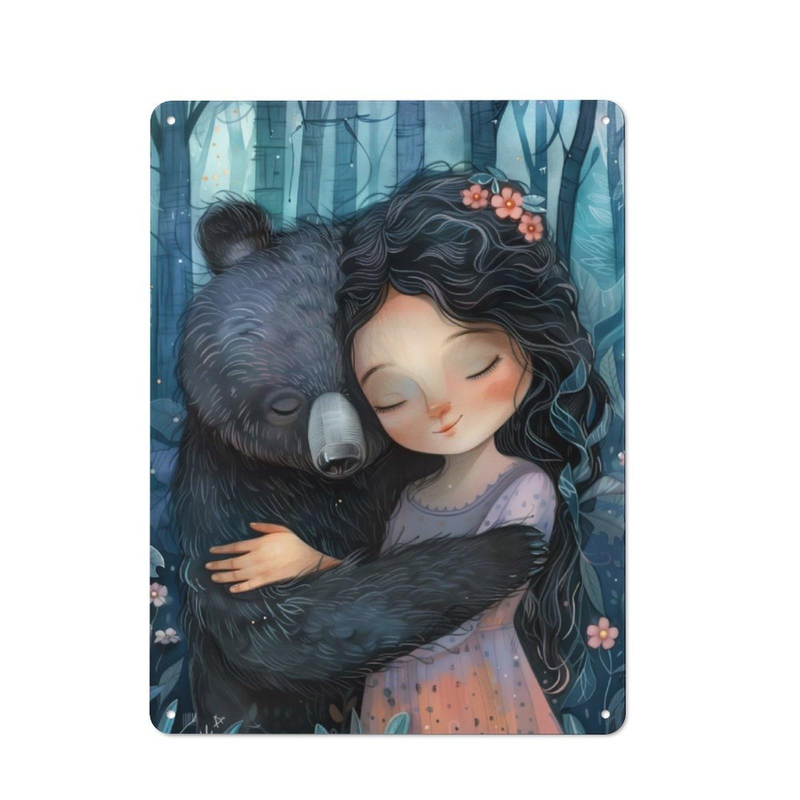 Junmoney Enchanted Forest Cuddle Metal Wall Plaque For Travel Lovers, Birthday, Housewarming Or Christmas Gift, 40X30cm