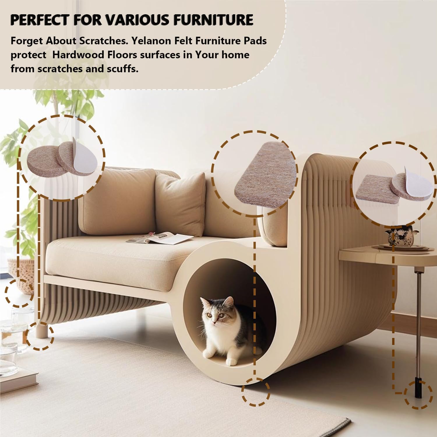 Yelanon Felt Furniture Pads for Hardwood Floors -24 Pcs 2.5" Premium Felt Pads for Chair Legs, Floor Protectors for Furniture, Brown