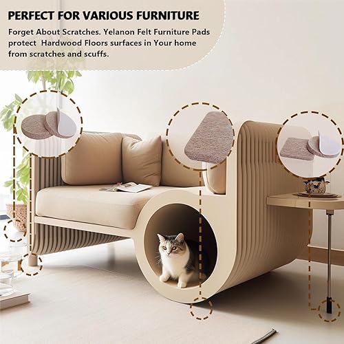 Vista 6 de Yelanon Almohadillas de fieltro para muebles de madera dura, 24 almohadillas de fieltro de 2.5 pulgadas para patas de silla, protectores de suelo