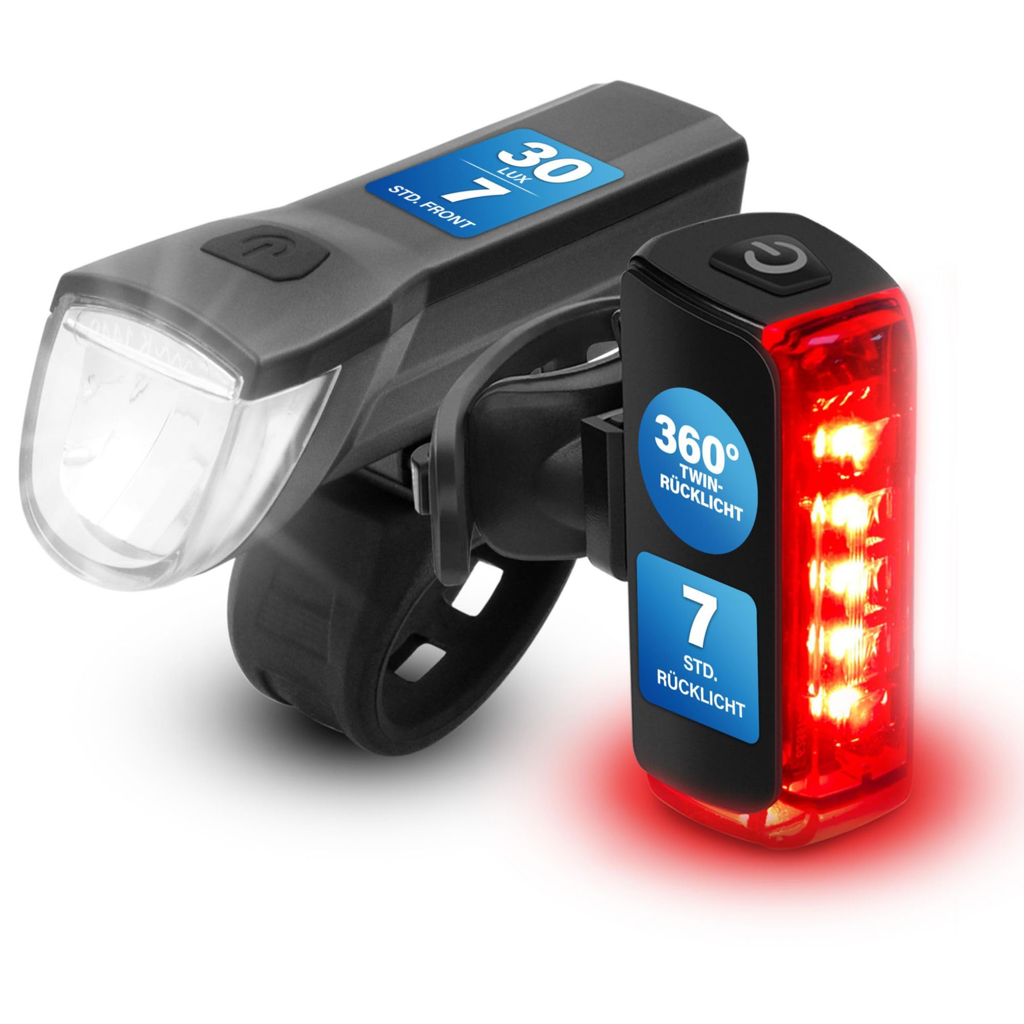 Fischer Fahrrad LED Beleuchtungs-Set Twin mit innovativer 360° Bodenleuchte für mehr Sichtbarkeit und Schutz, Frontlicht
