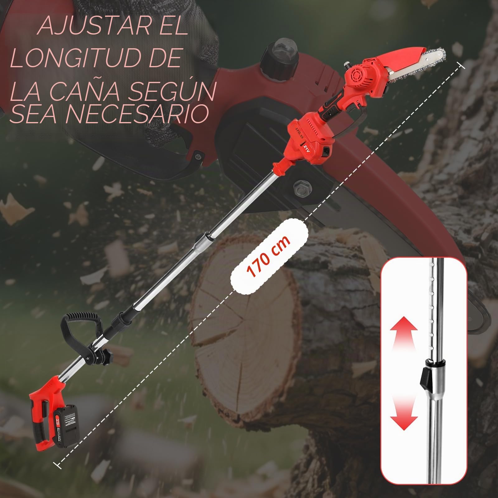 2 En 1 Podadora Inalámbrica Y Motosierra Inalámbrica De 8 Pulgadas, Sierra De Poda Telescópica Eléctrica, Barra De Extensión De 135 Cm, Podar Árboles Patio De Jardí(2 Baterías)