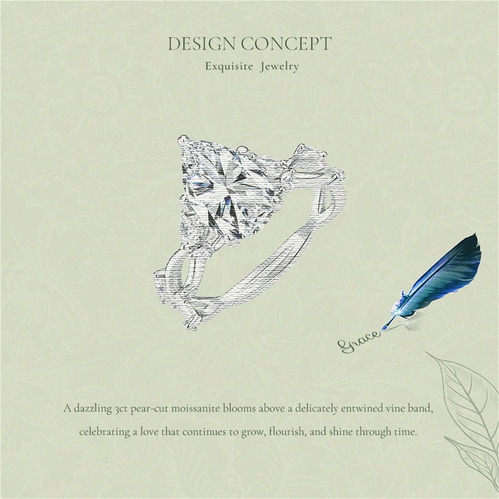 Anello Solitario in Argento Sterling 925 con moissanite a Pera da 3 ct | Anello di fidanzamento o promessa unisex Argento 925 (con punzone) Solitario in moissanite taglio a goccia (qualità 3EX) F