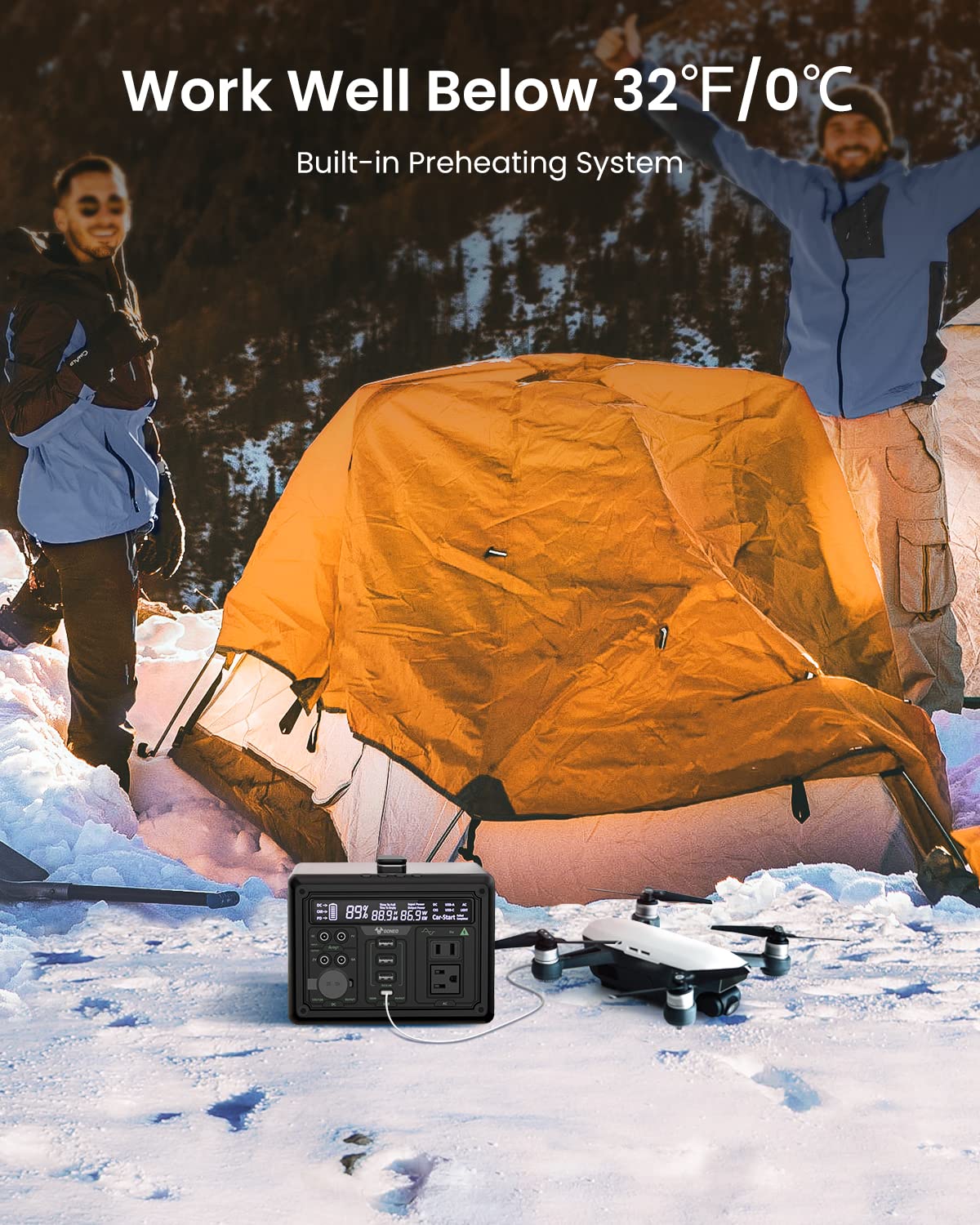 GONEO Power Station with 6.5 inch LED flashlight panel in a camping ക്രമീകരണം