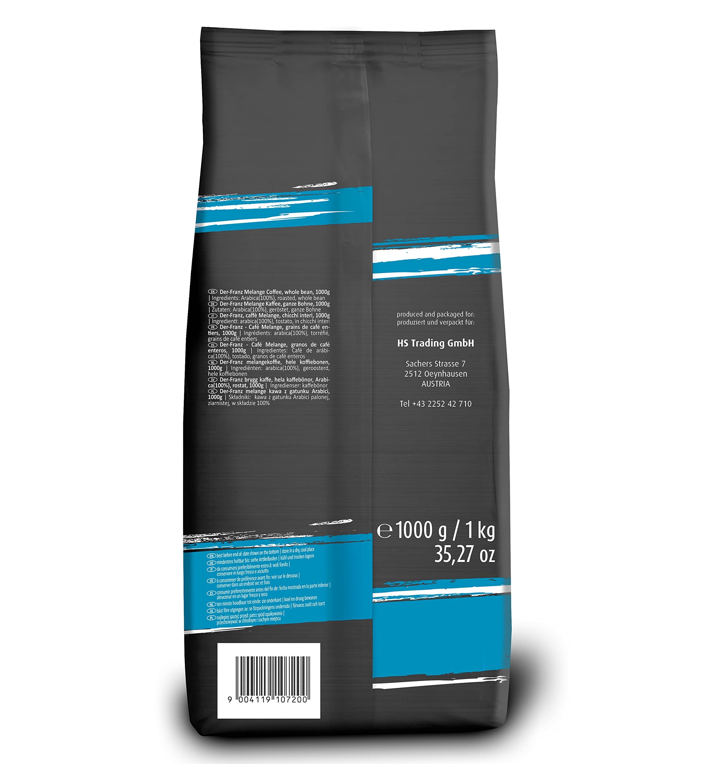 Der-Franz Melange Kaffee, ganze Bohne, 4 x 1000 g