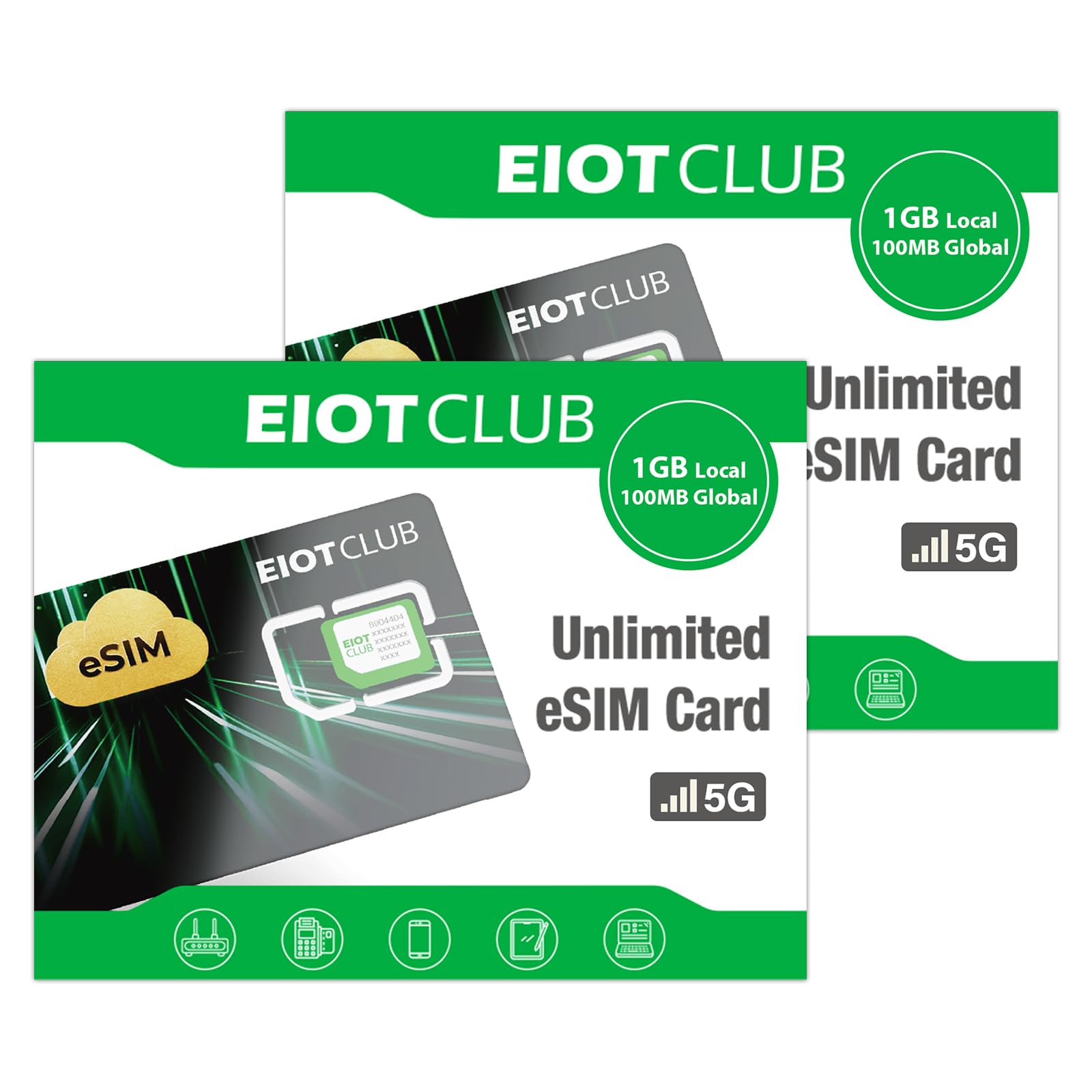 EIOTCLUB Adattatore eSIM Solo per Android: Trasforma il tuo Smartphone in un Dispositivo eSIM, Download Illimitati, 1.1GB di Data Inclusi, Roaming 200+ Paesi (Scheda Fisica, 2 pezzi)
