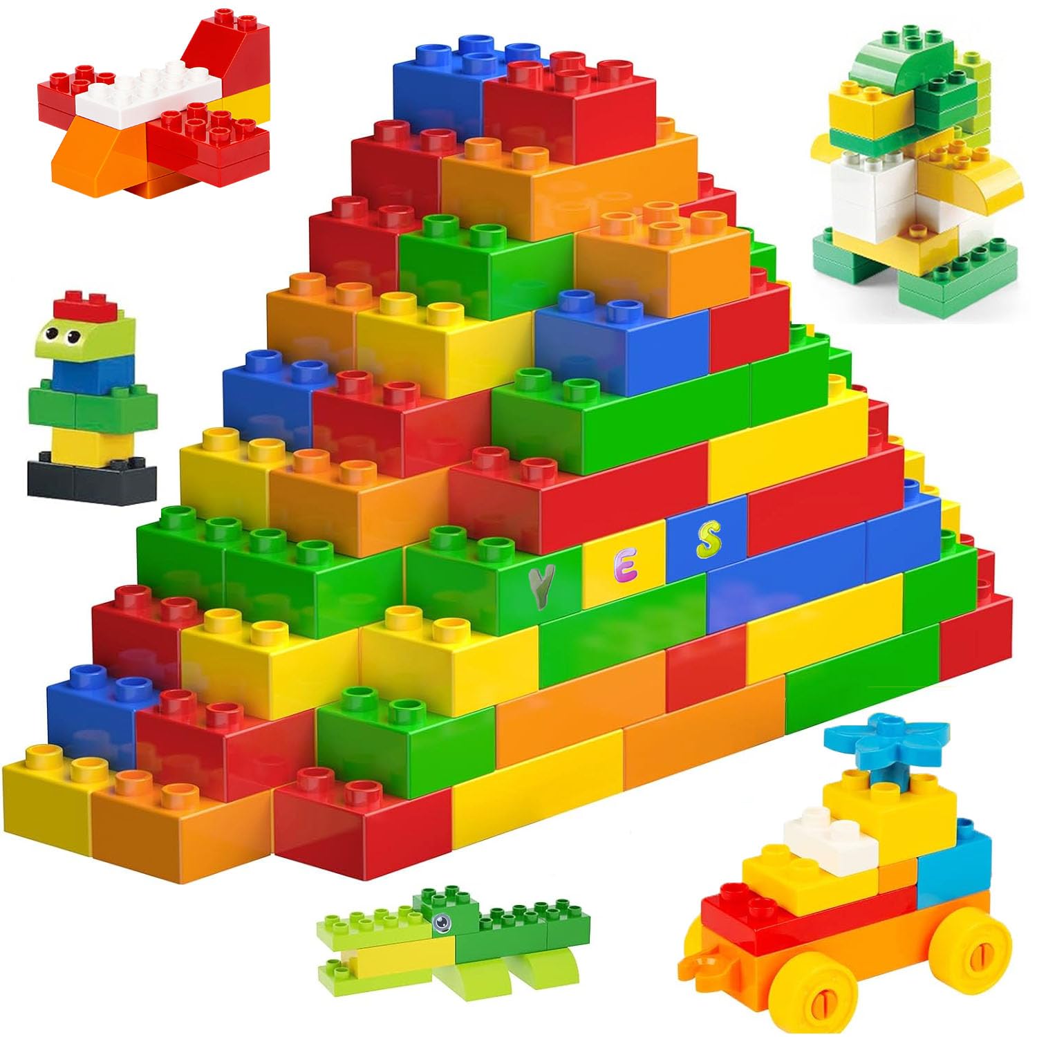Cabeeskii Grandi mattoncini da costruzione Mattoncini da 198 pezzi in 11 colori e 10 dimensioni compatibili con Duplo e tutti i principali marchi Colorati