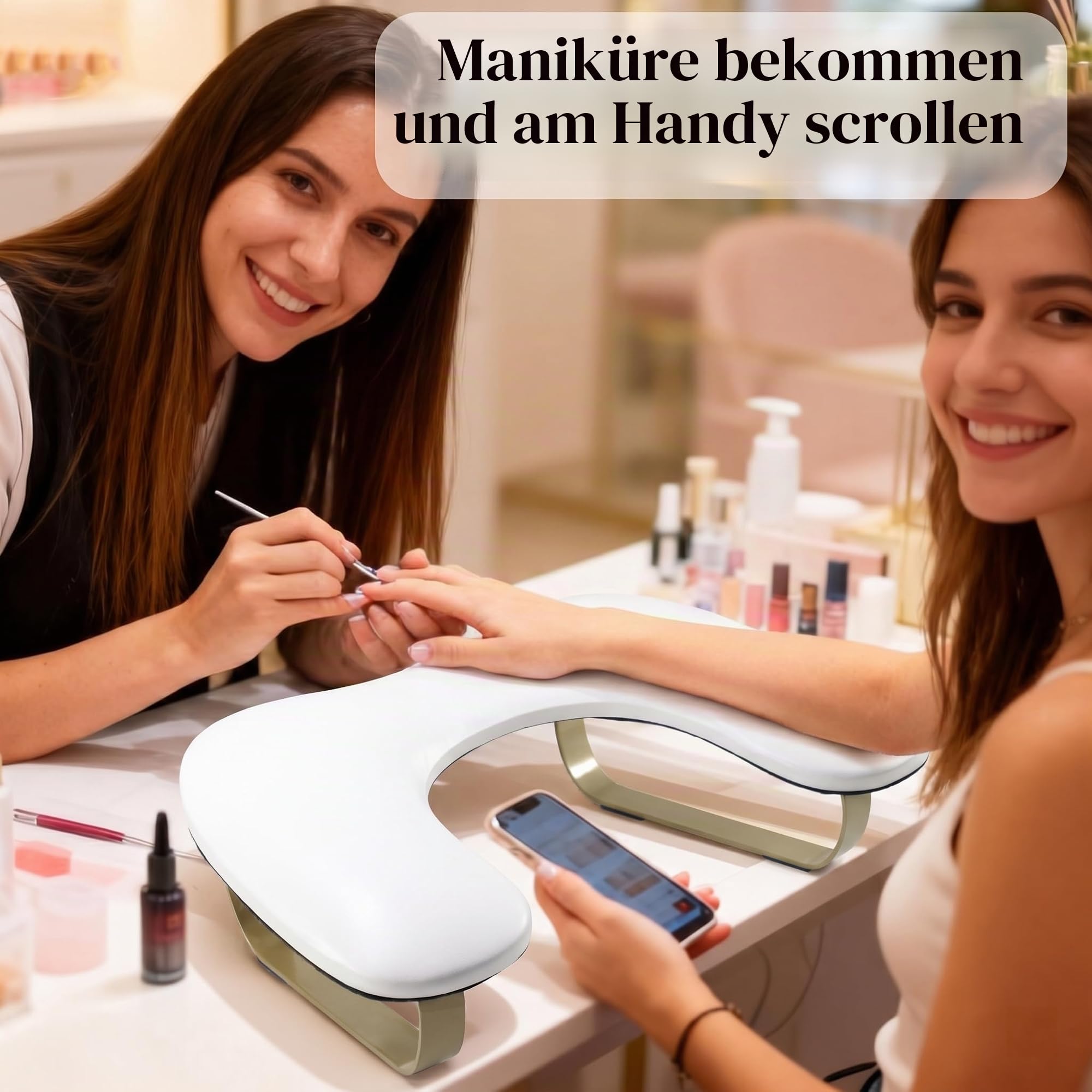 Handauflage Nagelstudio: Goldener Bogen U-Förmig Wrist Rest - 45°Schräge Unterstützung - Weicher und Elastischer Schwamm Handgelenkauflage für Handablage Nagelstudio
