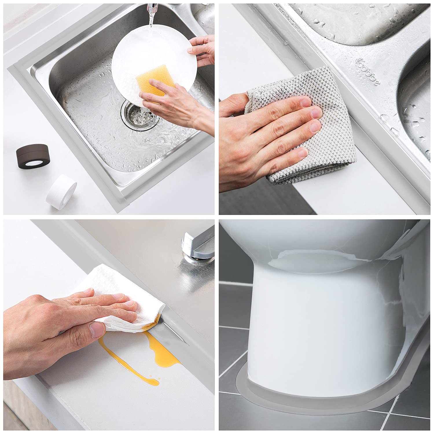 2 Rollos Cinta Selladora Autoadhesiva,Cinta de Calafateo Impermeable para Fregadero de Cocina Baño Bañera Juntas de Pared (gris)