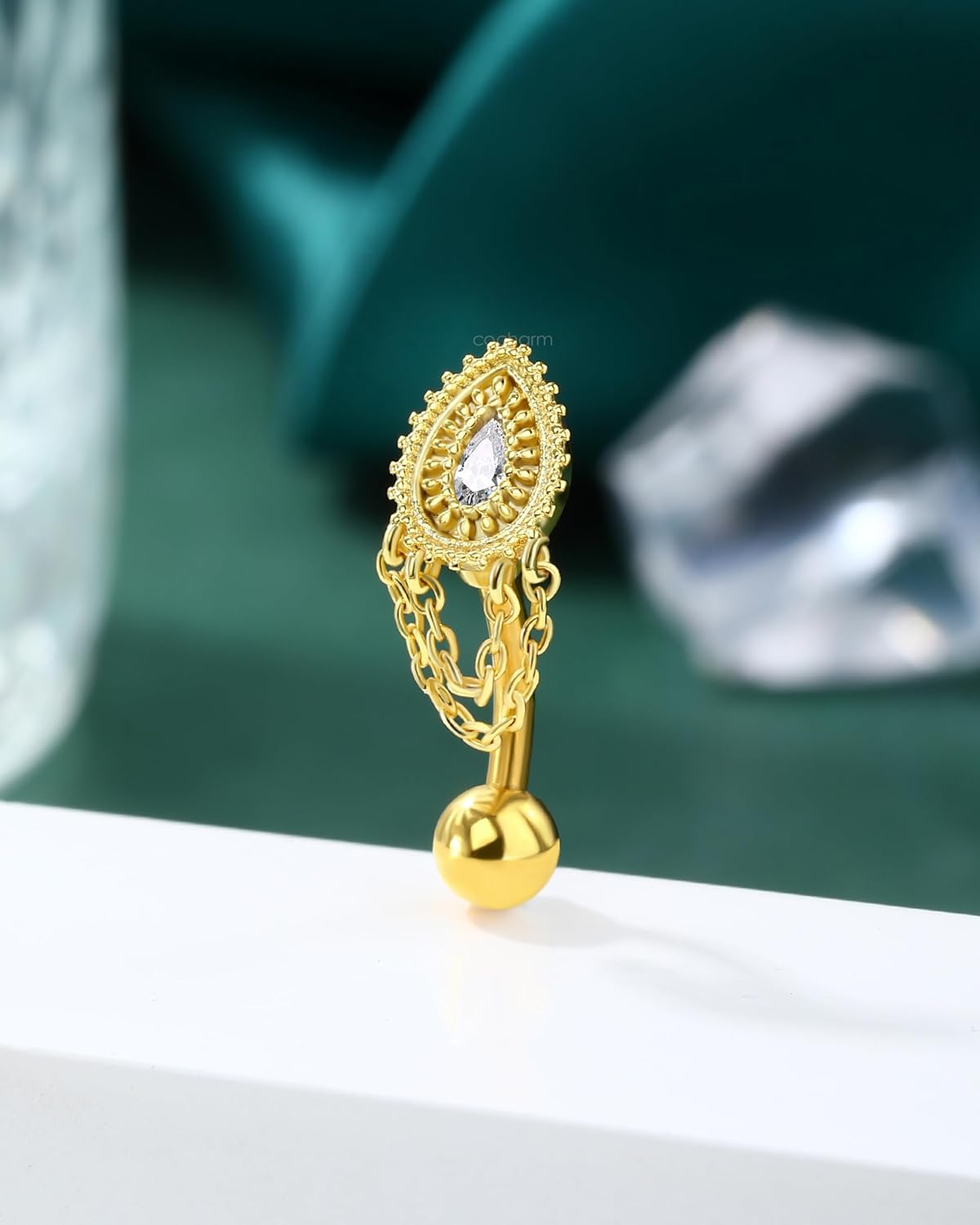 COCHARM Belly Button Rings 14G Reverse Belly Navel Rings for Womne Gold Floating Navel Piercing Jewelry Stainless Steel - Image 4