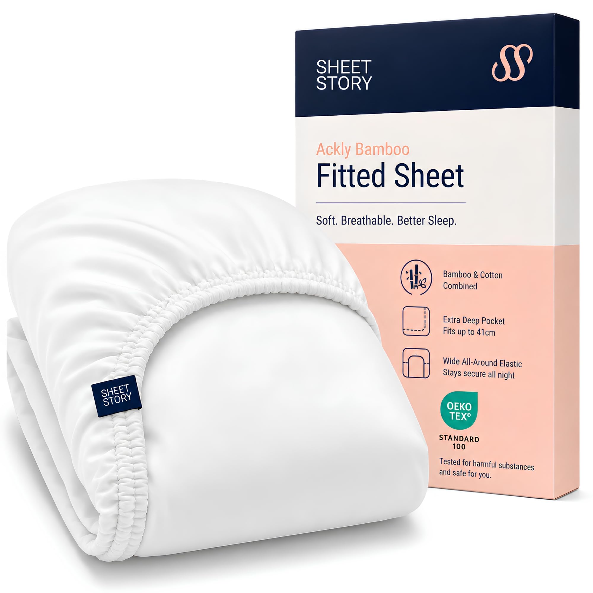 Sheet Story Bamboo Fitted Sheet Emperor Size - 41cm Deep Pocket - 400 Thread Count - Hypoallergenic, Soft and Cooling Emperor Fitted Sheet - White
