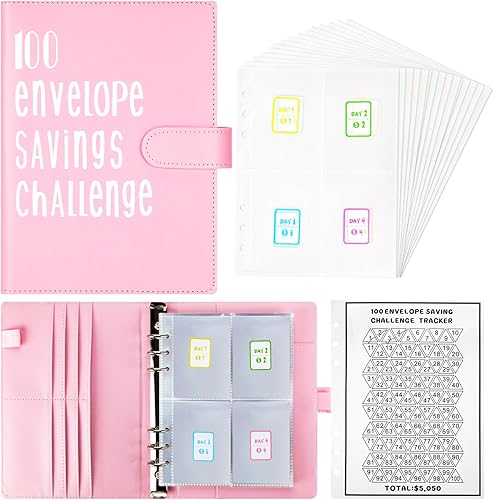Miniatura 1 de Carpeta de desafío de ahorro de dinero con 100 sobres, carpeta de ahorro A5 con sobres de efectivo, carpeta de presupuesto para planificación y