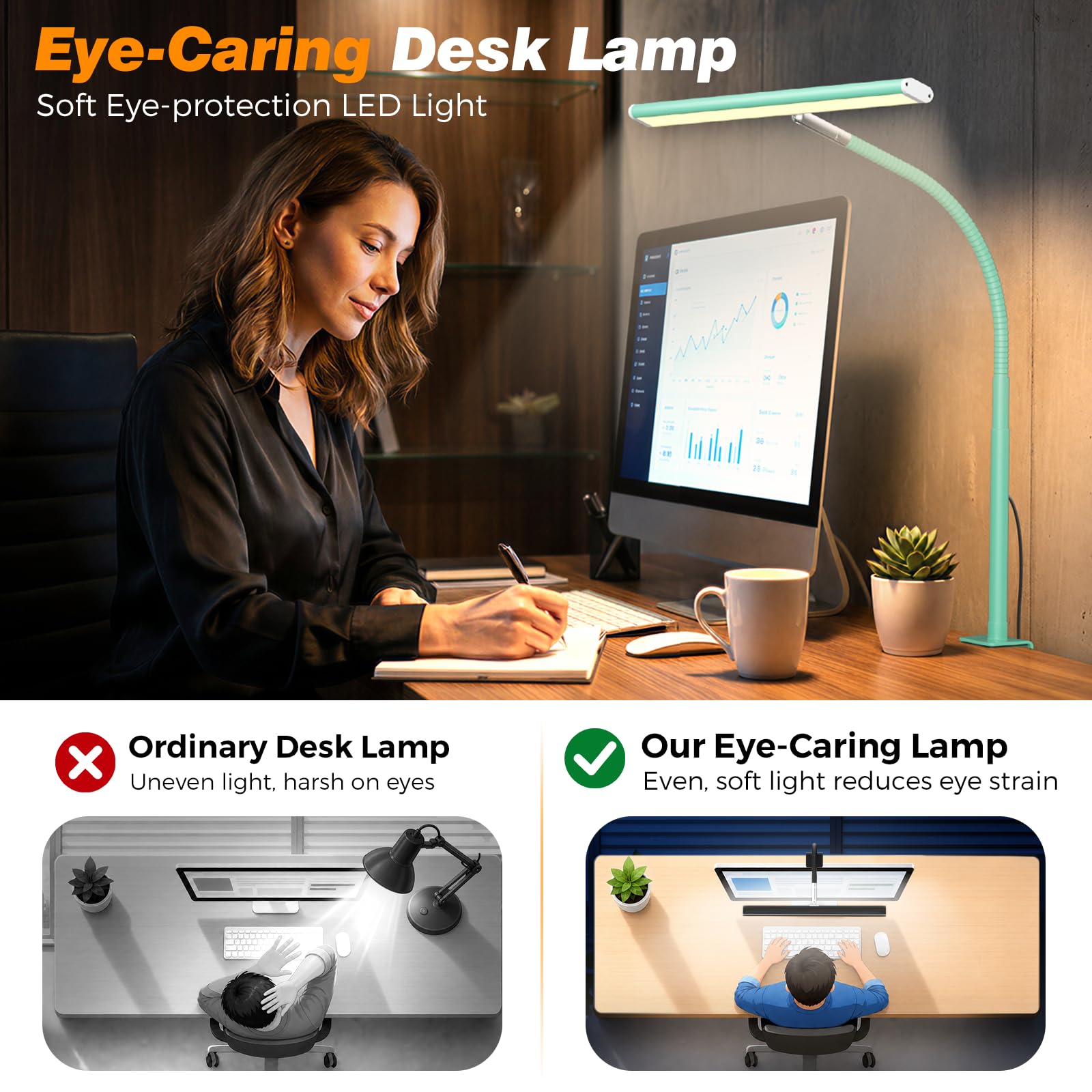 Airlonv LED Desk Lamp with Clamp, 17" Stepless Dimming Light, Mint Green view 6