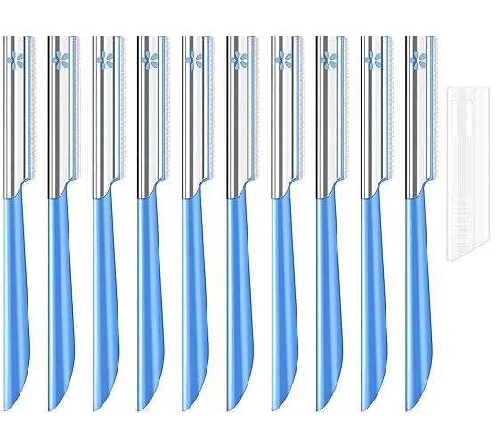 TAVENS 10Pcs Face Razor for Women, Exfoliating Dermaplaning Tool, Precision Blade, Comfort Grip Handle, Travel-Friendly, Easy to Clean