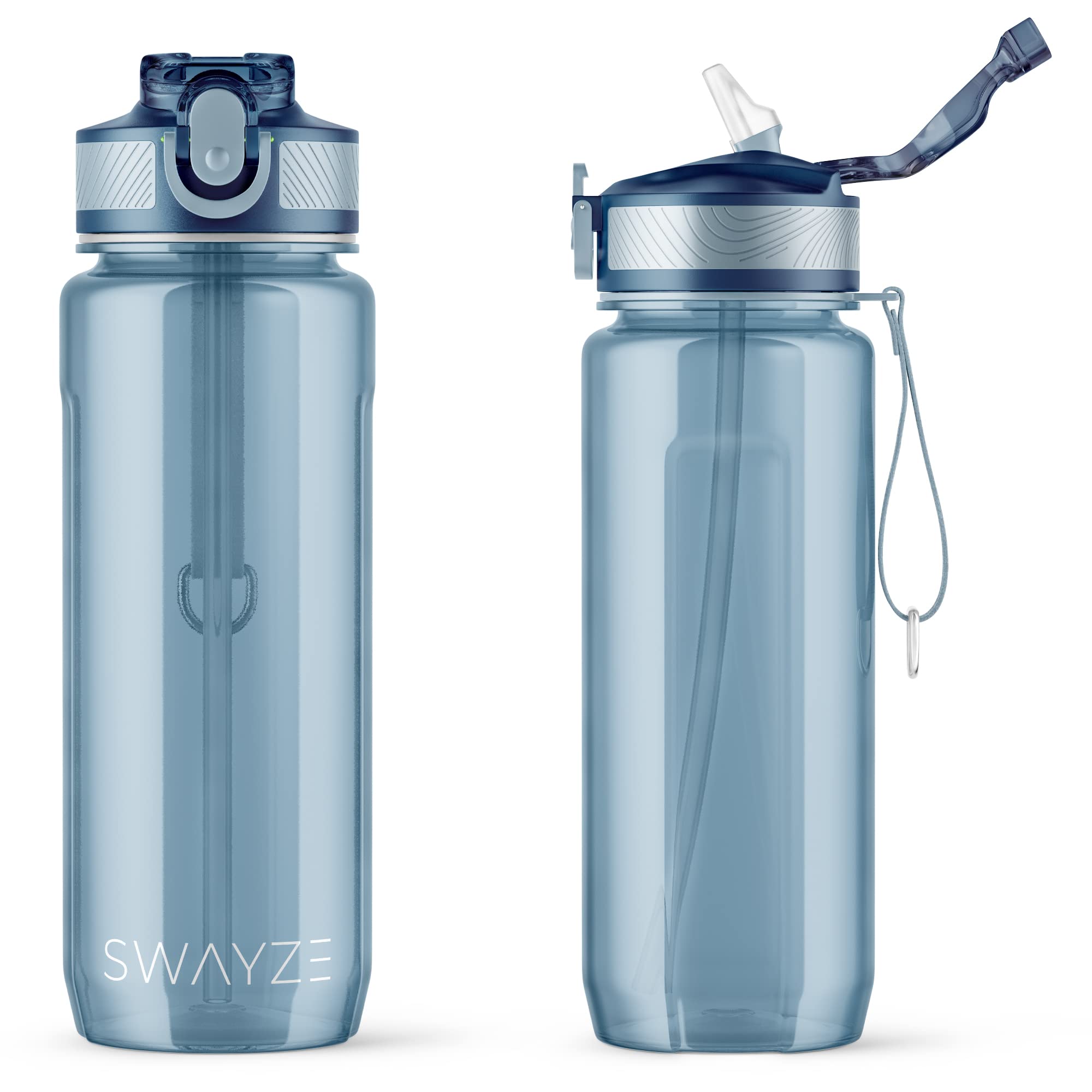 Swayze Personalised INITIALS Water Bottle with Straw 800ml Water Bottle, BPA Free Leakproof Lockable Flip Lid Drink Bottle Sports Gym School Camping Office Walking (Blue - Plain)