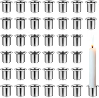 Sliner 150 Pcs Hanukkah Metal Candle Holders Aluminum Candle Holders Bulk Metal, 0.59 x 0.46 Inch Candle Holder Metal Candle Inserts to Prevents Wax Dripping for Lamp Candle Making Projects, Silver