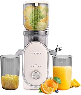 SUSTEAS Cold Press Juicer, 5.3" Feed Chute Slow Masticating Machines with 300W, Fit Whole Fruits & Vegetables, Easy to Clean, High Juice Yield, White