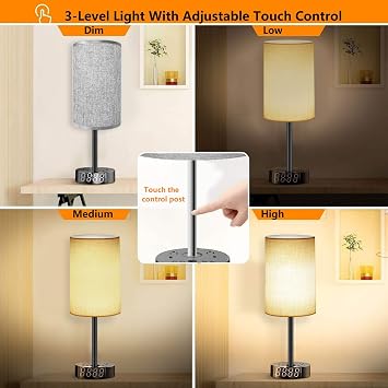 Alarm Clock with Lamp, USB-C & USB Charging Station with AC Outlets, Bedside Digital Clock with Night Light, Loud Dual Alarm for Heavy Sleepers, Kids, Teens & Adults, Battery Backup