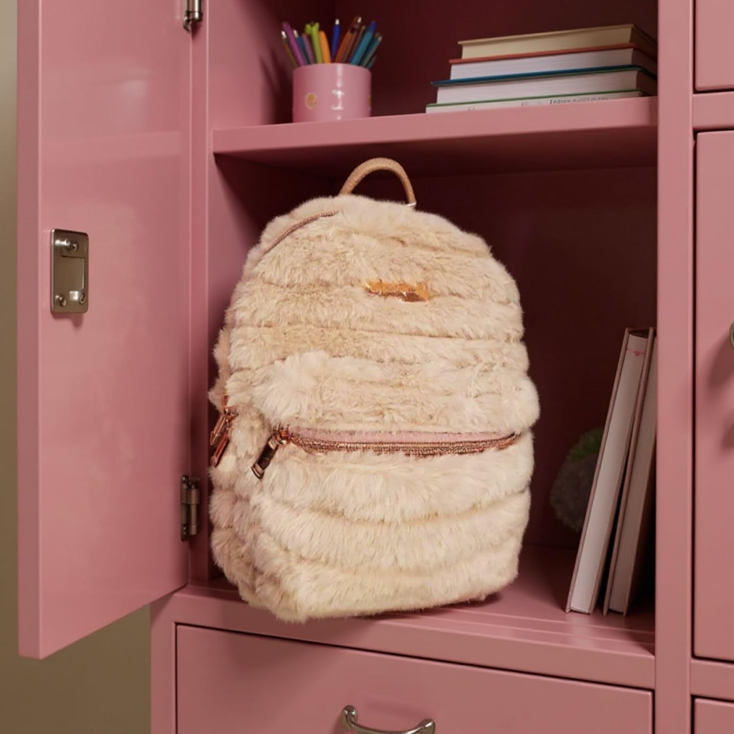 Jessica Simpson Mini Plush Tablet Backpack for Women for Work, College, Commuting, Travel (Strawberry Cream) - Image 2