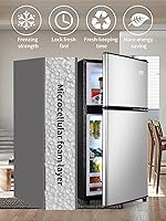 Vista 2 de Mini nevera, refrigerador compacto de 3.5 pies cúbicos, refrigerador pequeño, termostato ajustable de 7 niveles, estantes extraíbles con acero