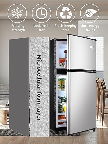Miniatura 2 de Mini nevera, refrigerador compacto de 3.5 pies cúbicos, refrigerador pequeño, termostato ajustable de 7 niveles, estantes extraíbles con acero
