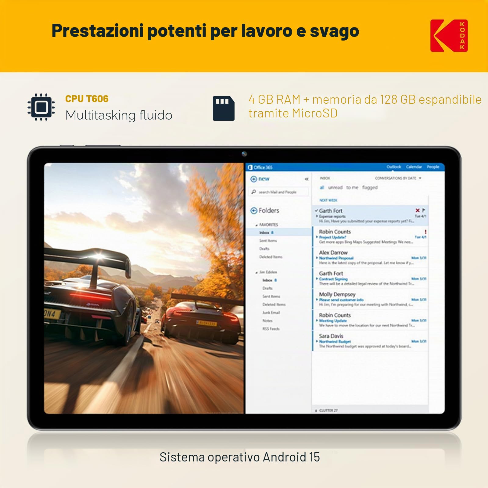 KODAK K11 Tablet 10,95 pollici Android 15, 12GB RAM, 128 GB ROM, display FHD 1920 * 1200, batteria da 8000 mAh, fotocamera da 5+16 MP, WiFi 5G, Type-C