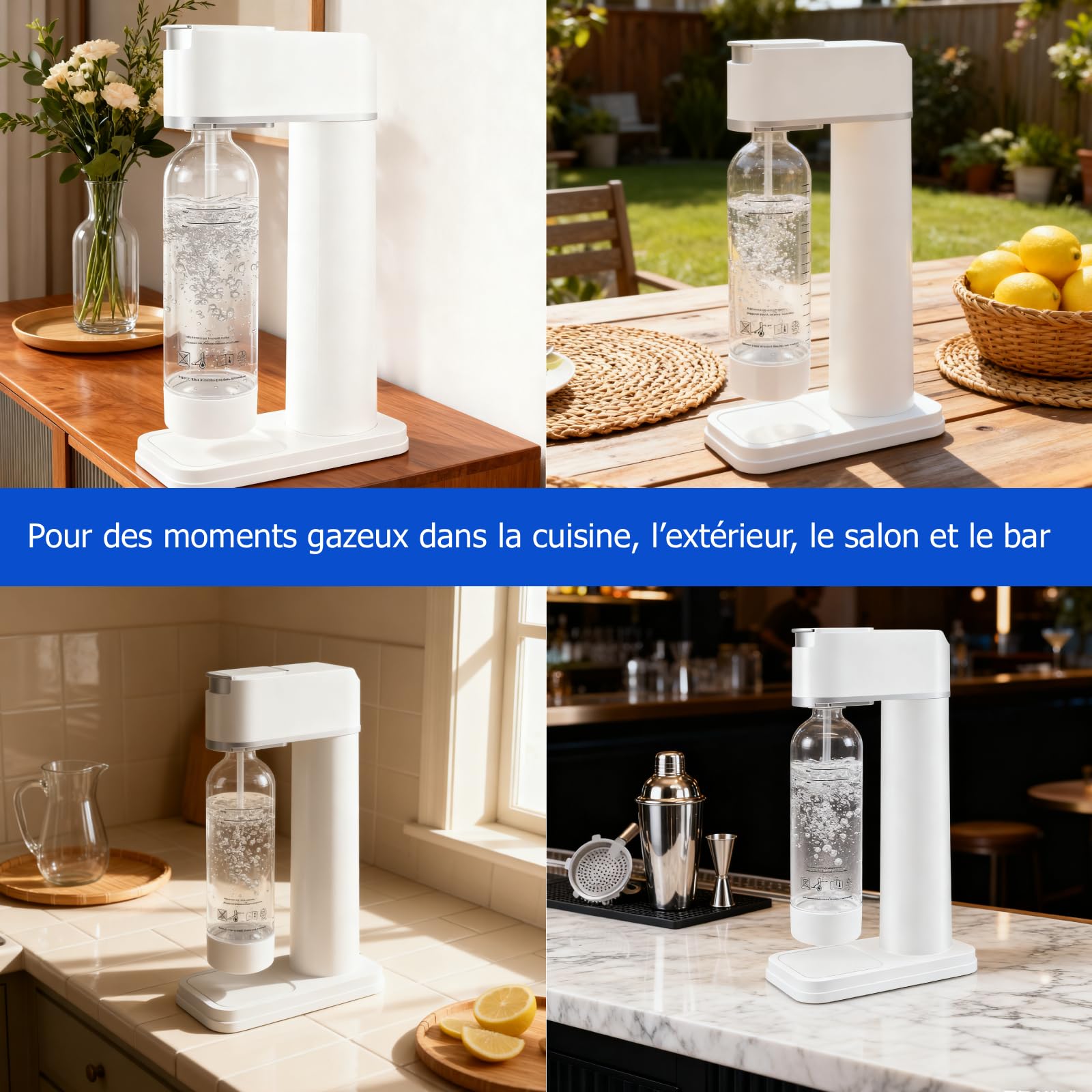 Machine à Soda Appareil à Gazeifier l'eau, Blanc A | inclus Bouteille PET 1 Litre, Sans BPA, Gazéification Domestique