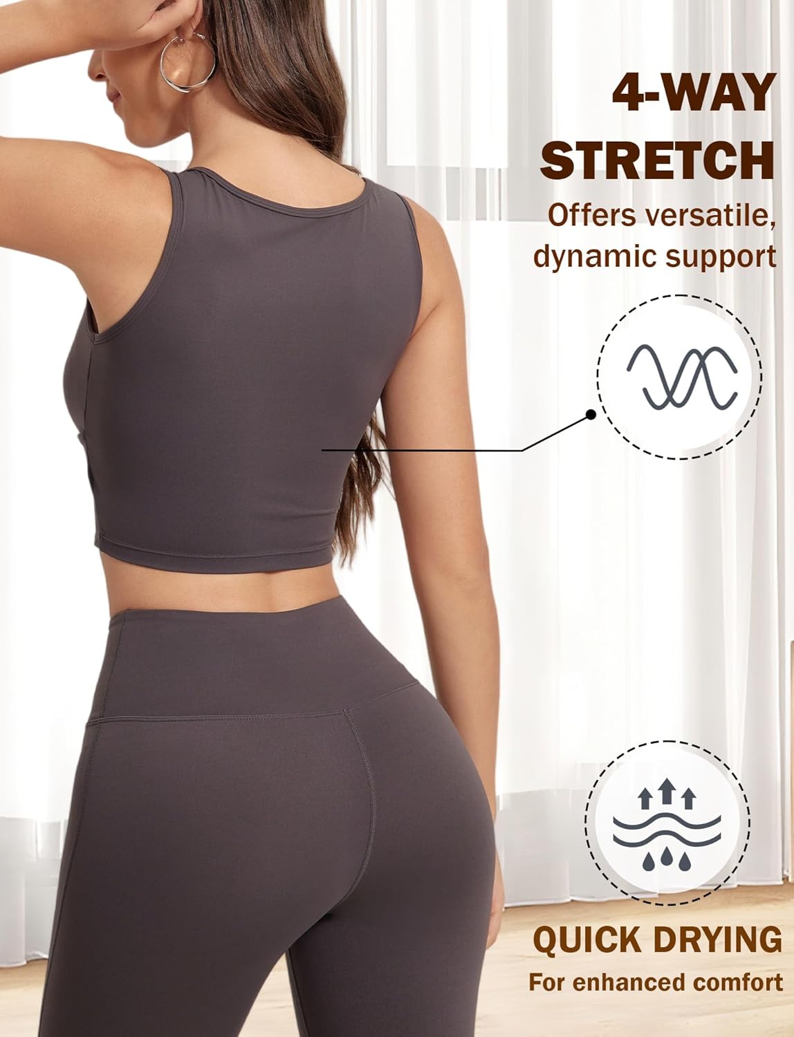 FEOYA Women’s Workout Tops Padded Sports Tank Top Strappy Yoga Crop Top Sleeveless Gym Shirt with Bra Pads