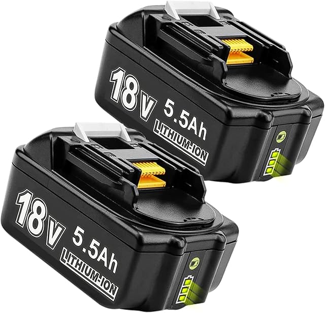2 Pack BL1860B for Makita 18V Battery 5.5Ah Li-ion Replacement Battery for Makita 18V BL1860B BL1850B BL1850 BL1840B BL1835 BL1830 BL1815 LXT-400 194204-5 194205-3 Tool Battery with LED Indicator