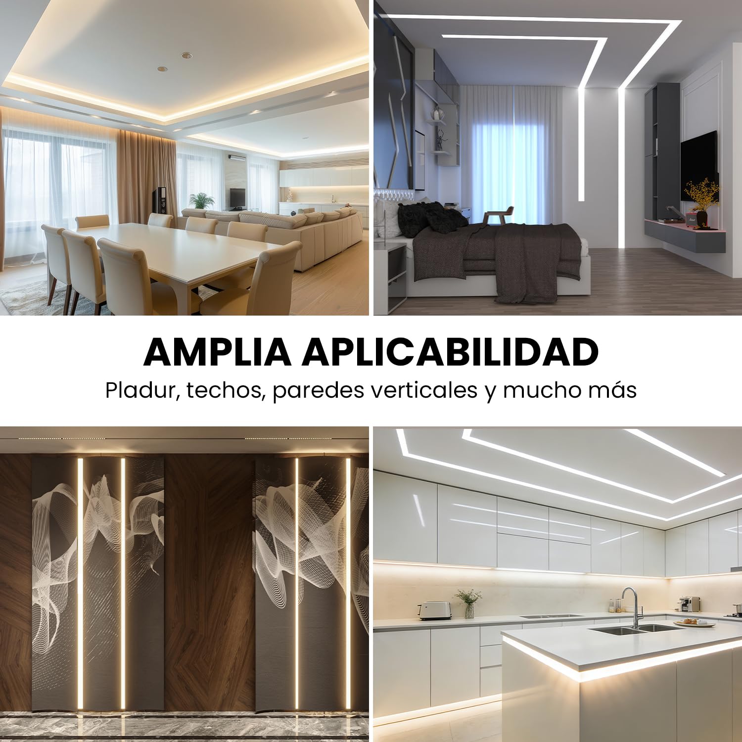 10 Pack 1,4M Perfil aluminio LED placa de yeso, perfil LED empotrado sin borde azulejos, riel de aluminio placa de yeso con difusor y tapas terminales, apto para techo, pared y bordes de azulejos(14M)