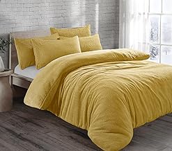 NIGHTZONE Teddy Fleece Duvet Cover Set With Pillow Case Thermal Fleece Warm Cosy Soft Fur Teddy Bedding Duvet Cover Set (Ochre, King)