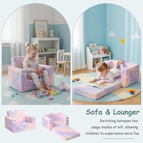 Miniatura 3 de Tiita Sofá para niños, sofá infantil 2 en 1, sofá convertible para niños a tumbona, silla abatible para niños, silla con reposabrazos para niños