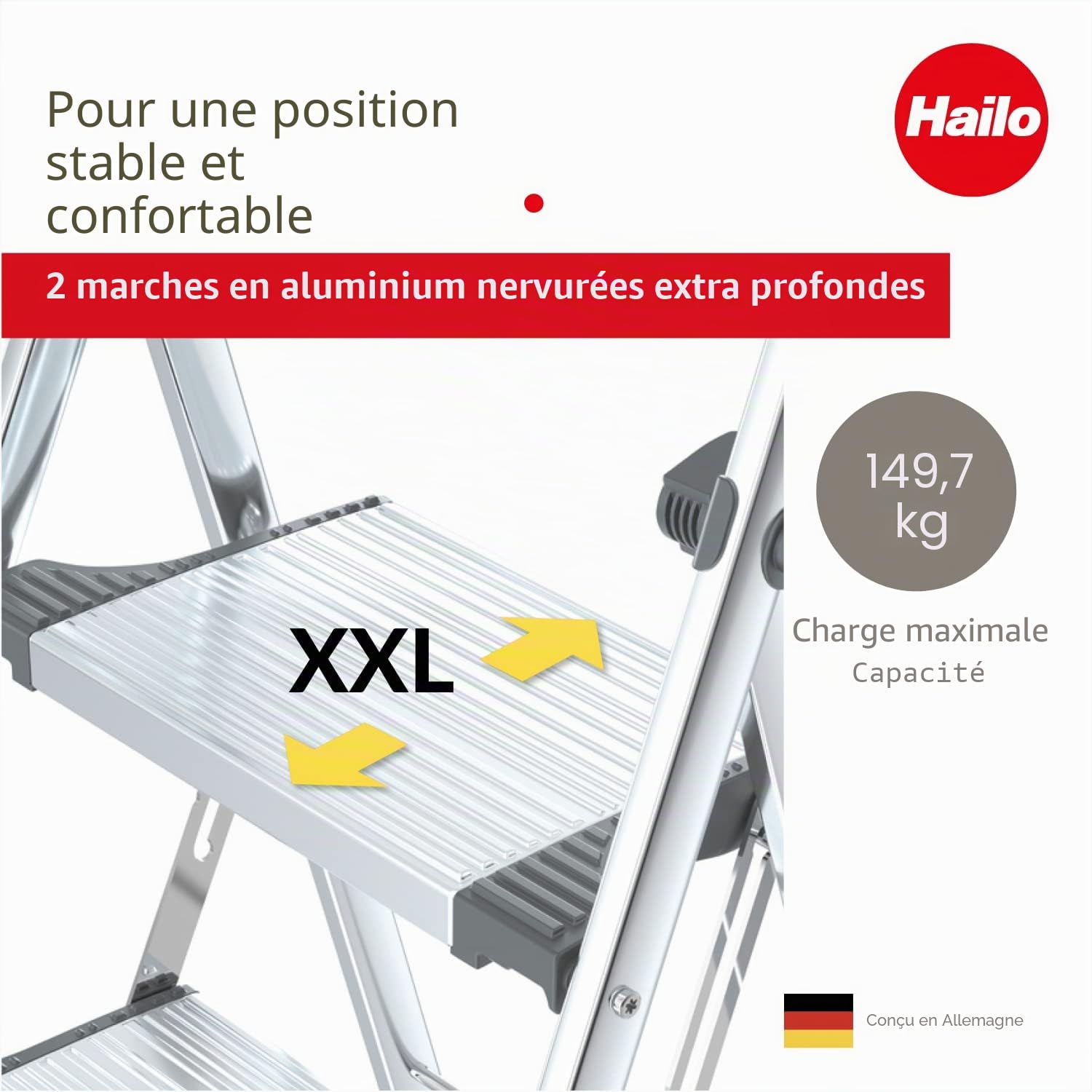 Marche Pied 2 marches Pliable en Aluminium Hailo LivingStep Plus