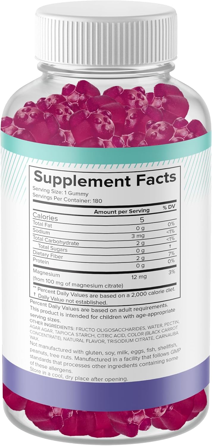 Calm Kids Magnesium Citrate Gummies – Sugar Free, Sleep Aid, Calming, Stress Relief, Bone Health, Muscle Relaxation, Chewable Magnesium Supplement for Kids, 180 Vegan Gluten-Free Gummies