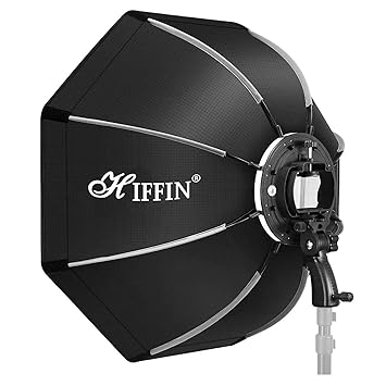 HIFFIN (55cm) Lightweight & Portable Soft Box Comes with S2 Type Bracket & 2 Diffuser Sheets | Carrying Case | Compatible with All Flash Speedlights (Octagonal Softbox 55 cm)