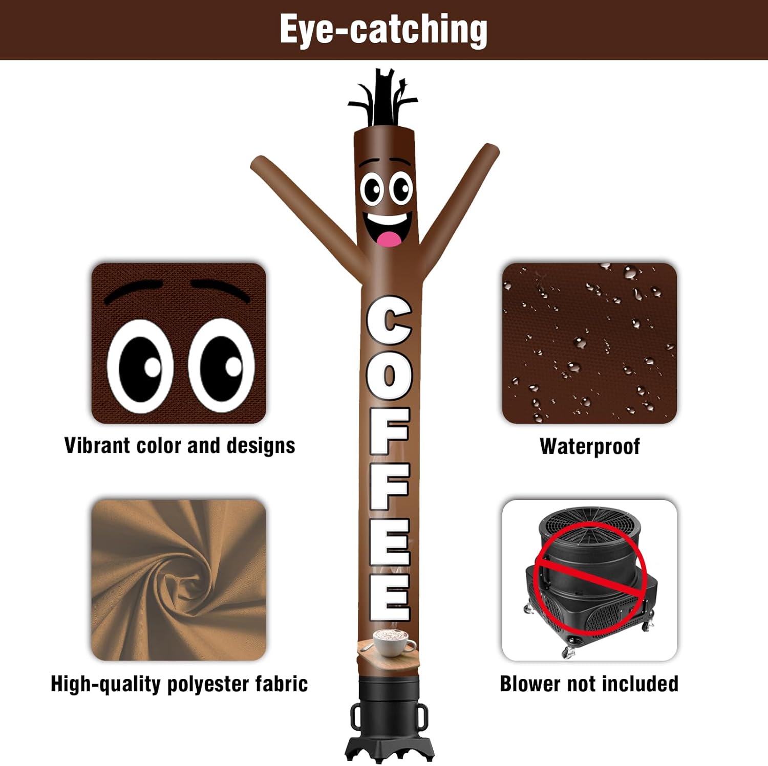 15FT Tall Inflatable Tube Man Coffee Wacky Wavy Dancing Guy (18''Diameter) for Outdoor Decoration Advertising Business Promotion - Food Theme (Blower Not Included)